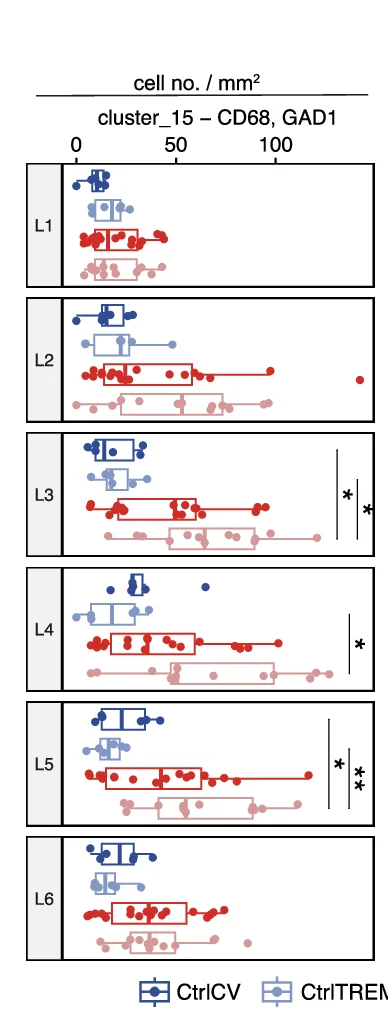Open access visualization of Box Plot, Scatter Plot, CD68+ GAD1+ Cells, Cortical Layer, Control