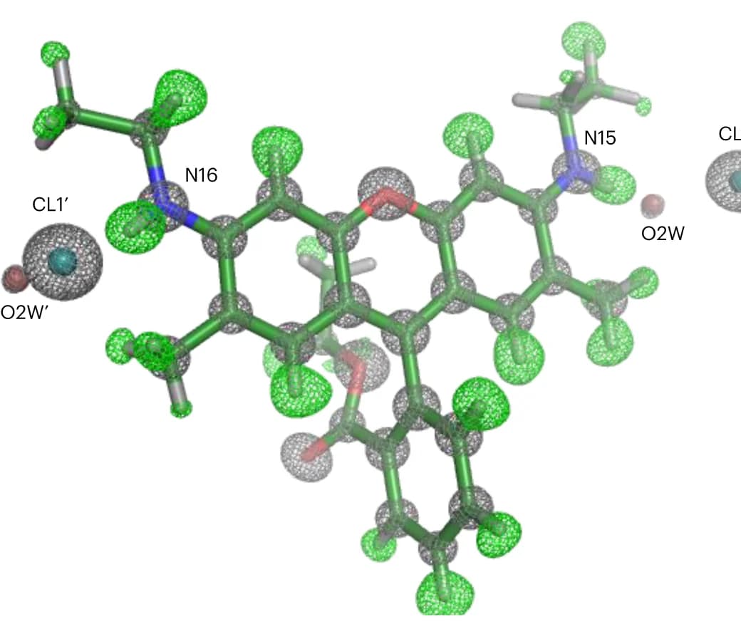 Open access visualization of Chemical Structure, SX structure, Chloride Ions, Water Molecules, Hydrogen-omitting difference maps