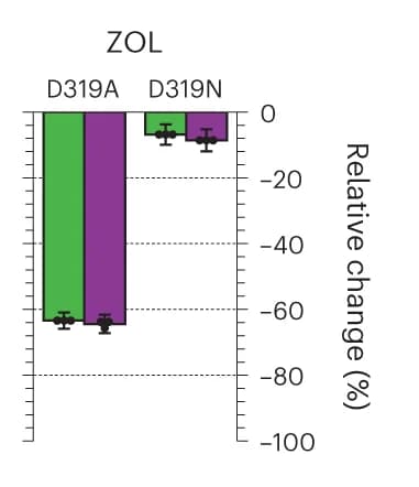 Open access visualization of Bar Plot, Error Bars, Clustered, ZOL binding stability, Metal-coordinating SARM residue