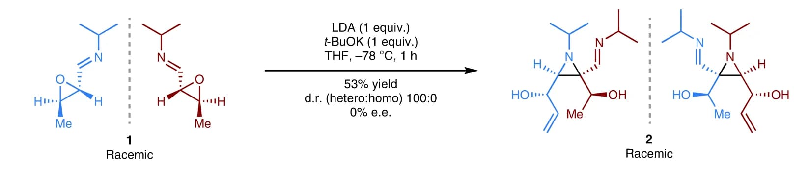Open access visualization of Chemical Structure, Aza-Darzens Dimerization, Racemic Imine Epoxide, Heterochiral Selective, Enantioconvergent