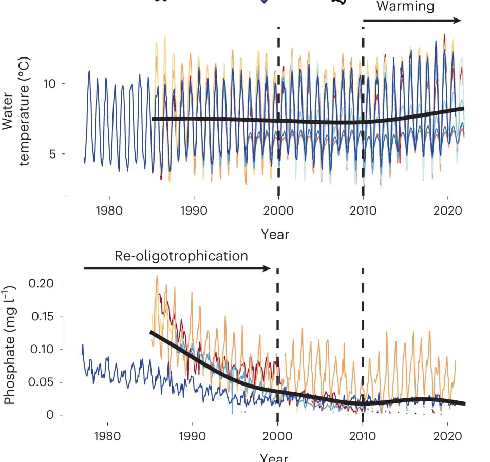 Open access visualization of Line Plot, Phosphate concentrations, Water temperature, Lakes