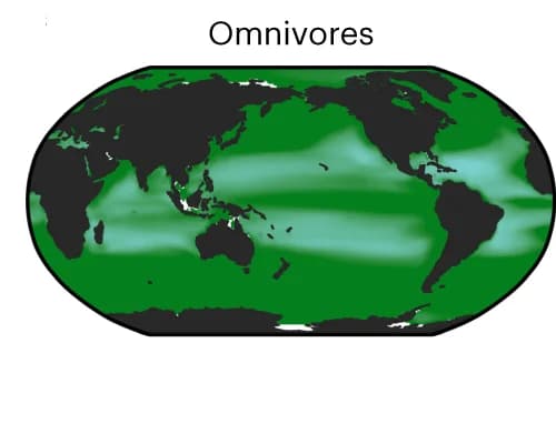 Open access visualization of Geo Map, Omnivores, Community Biomass, Baseline Percentage
