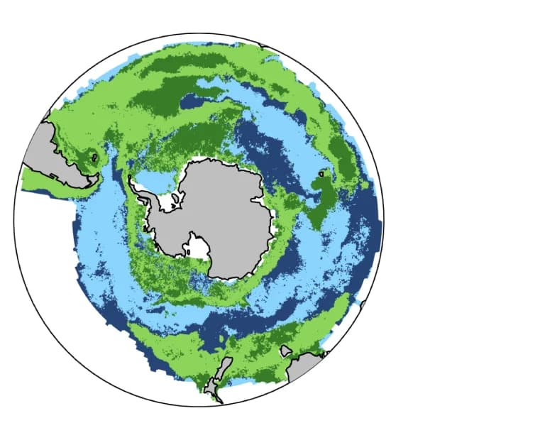 Open access visualization of Geo Map, Regional Classifications, Chlorophyll-a Concentration, Southern Ocean, Sea Surface Chlorophyll