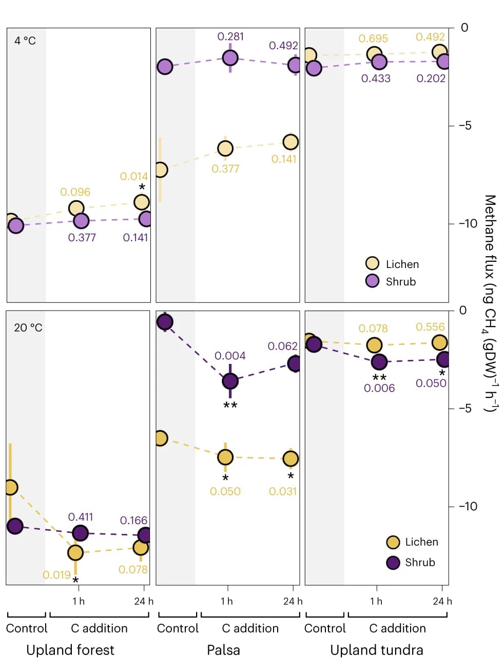 Open access visualization of Line Plot, Error Bars, Oxidation rates, Soil incubations, Carbon addition