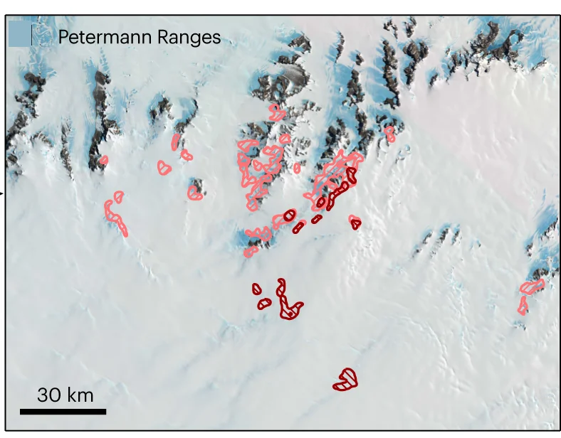 Open access visualization of Geo Map, Meteorite Stranding Zones, Petermann Ranges, Landsat Satellite Images