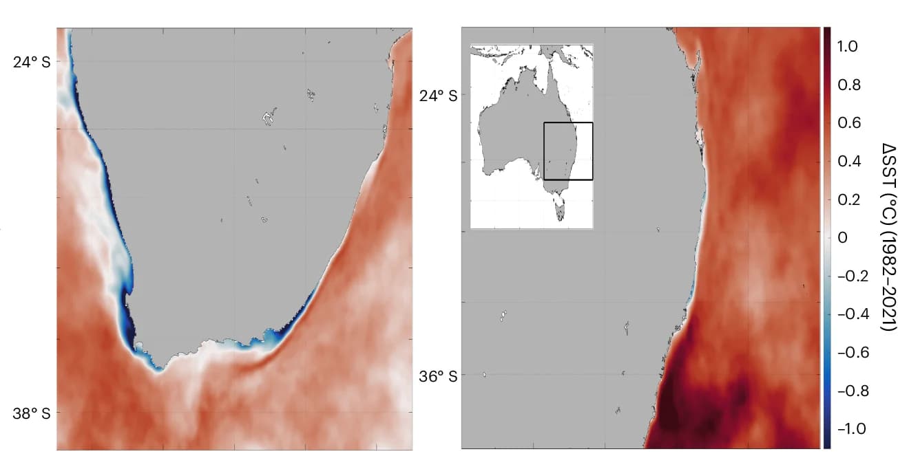 Open access visualization of Geo Map, Temperature Anomalies, OISST SST Product, Southern Africa, Eastern Australia