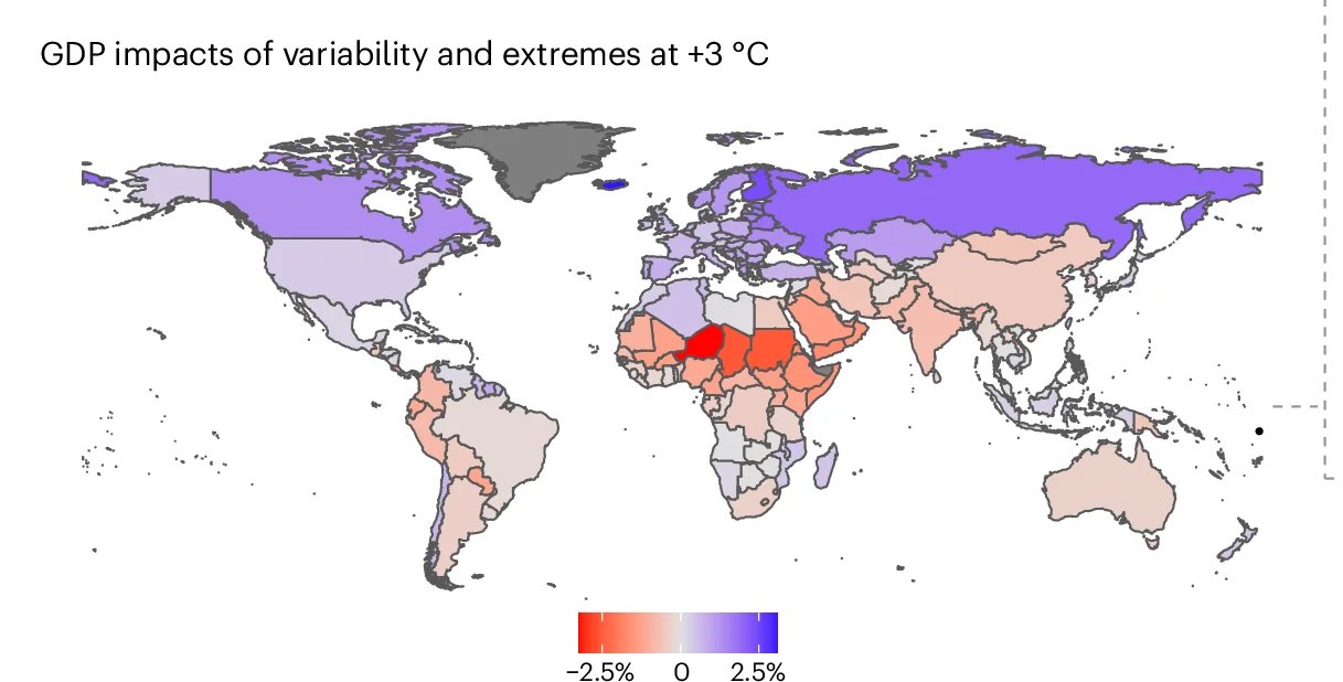 Open access visualization of Geo Map, GDP Impact, Global Warming, Sovereign Countries, Variability