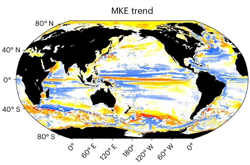 Open access visualization of Geo Map, Geographic Distribution, Linear Trend, Mean Kinetic Energy Anomalies, CESM-H