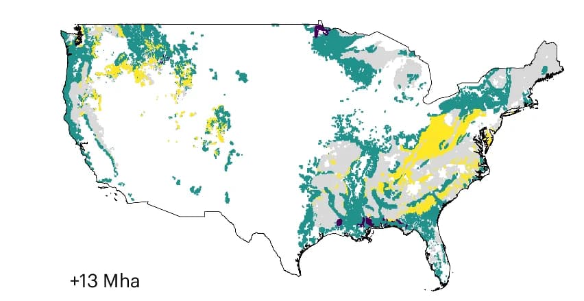 Open access visualization of Geo Map, Mainland USA, RCP 8.5, Productive Land, Forestry Land