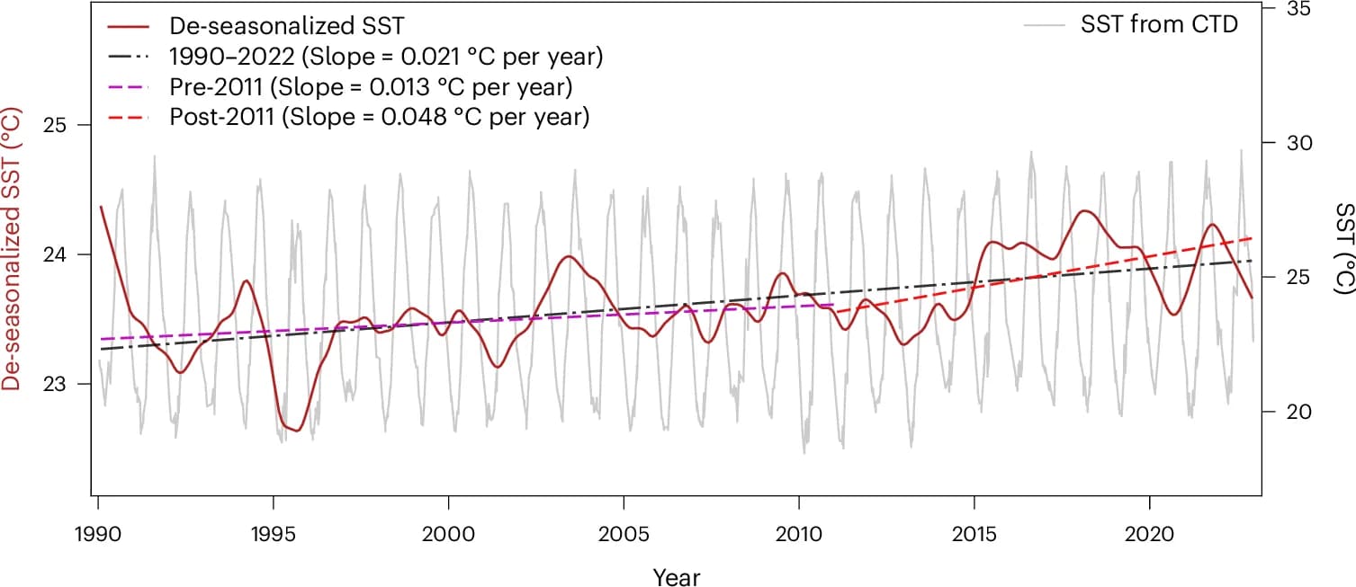 Open access visualization of Line Plot, Line Step, Time Series, SST, Water Column