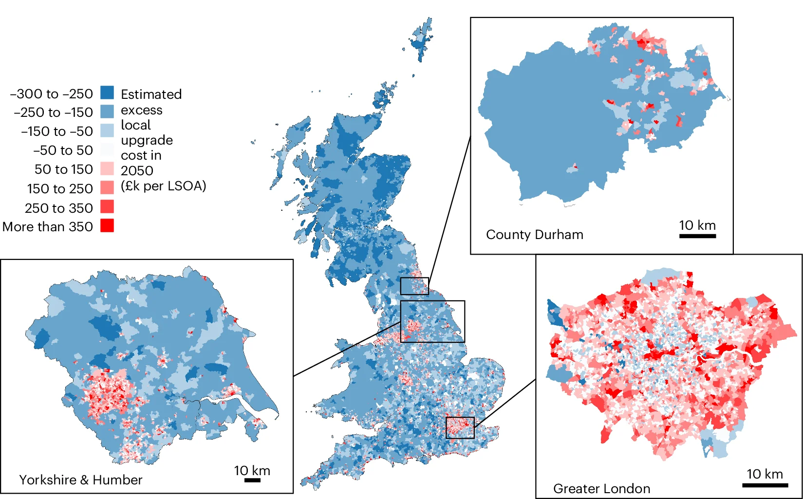 Open access visualization of Geo Map, Map, LSOA, Local Network Upgrade Cost, PV