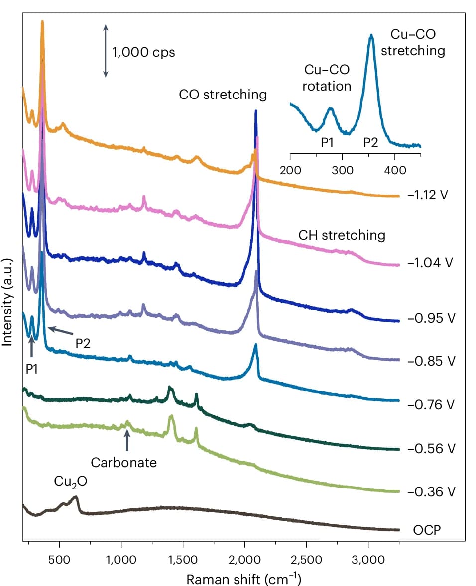 Open access visualization of Line Plot, Raman Spectra, Copper Foil, CO2 RR, Electrolyte