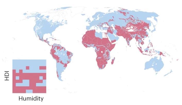 Open access visualization of Geo Map, Heatmap, Urban Net Migration, Urban Population Change, Socioclimatic Bin