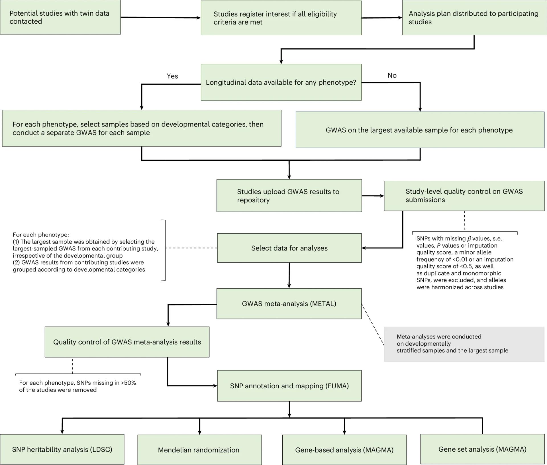 Open access visualization of Workflow, Flowchart, Genome-Wide Association Study, Meta-Analysis, MZ Twins