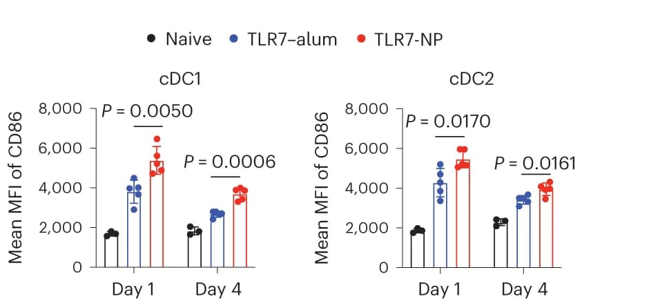 Open access visualization of Bar Plot, Error Bars, Mean Fluorescence Intensity, CD86 Expression, cDC1