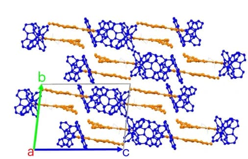 Open access visualization of Chemical Structure, Acceptor-Donor Contacts, 3D Crystal Structure, 3CzTrz-F, Triazine Acceptor