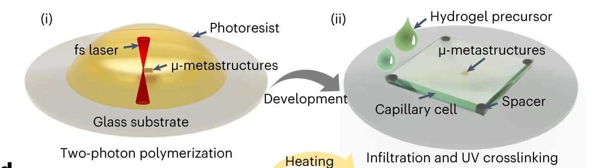 Open access visualization of Workflow, Illustration, Metastructures, Fabrication, Two-photon Polymerization