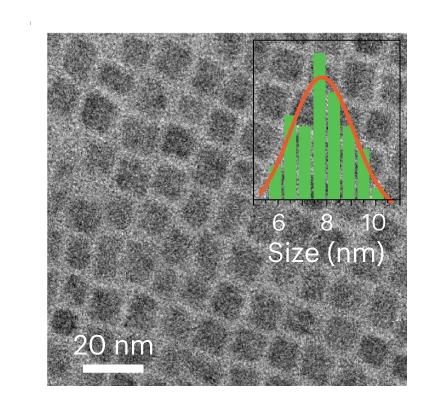Open access visualization of Microscopy, Bar Plot, Density Plot, Transmission Electron Microscopy, CsPbBr3 Nanocrystals