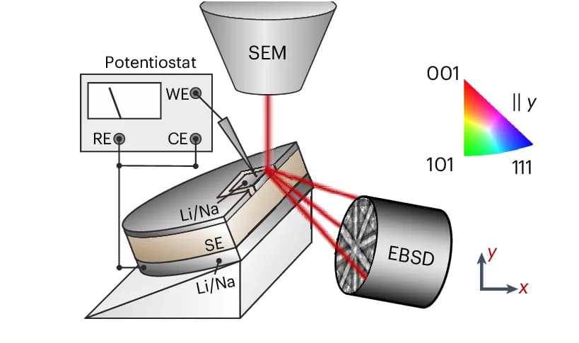 Open access visualization of Workflow, Illustration, In Situ EBSD, Reference Electrode, Working Electrode