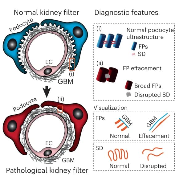 Open access visualization of Illustration, Kidney Filter, Podocytes, Endothelial Cells, Slit Diaphragm