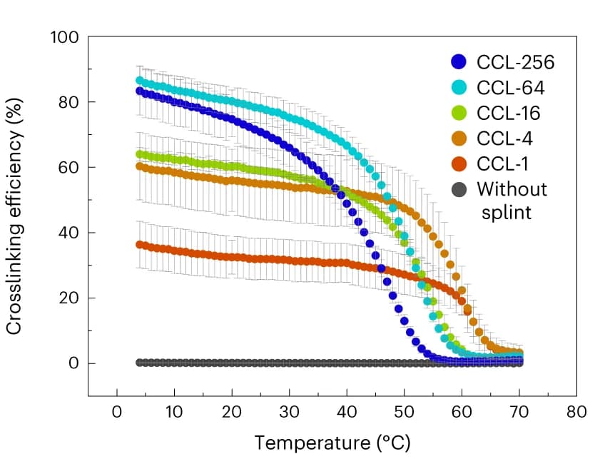 Open access visualization of Line Plot, Error Bars, Crosslinking efficiency, Temperature, Affine network model