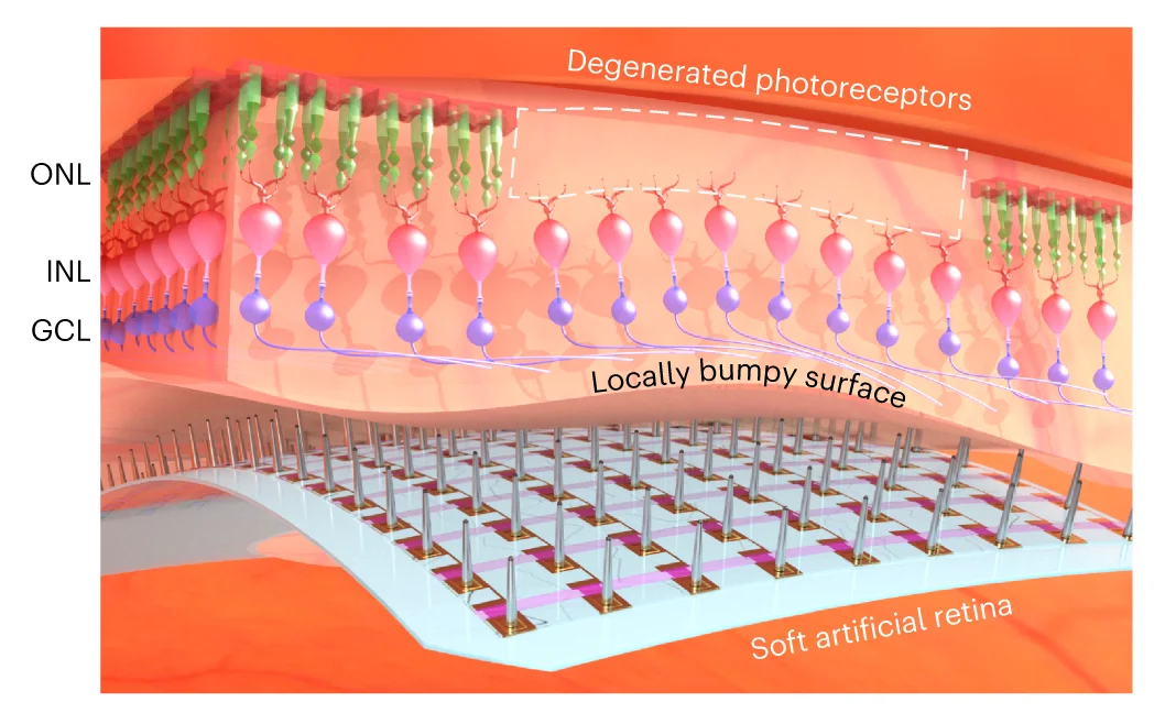 Open access visualization of Illustration, Artificial Retina, Microelectrodes, Retinal Surface, Photoreceptors