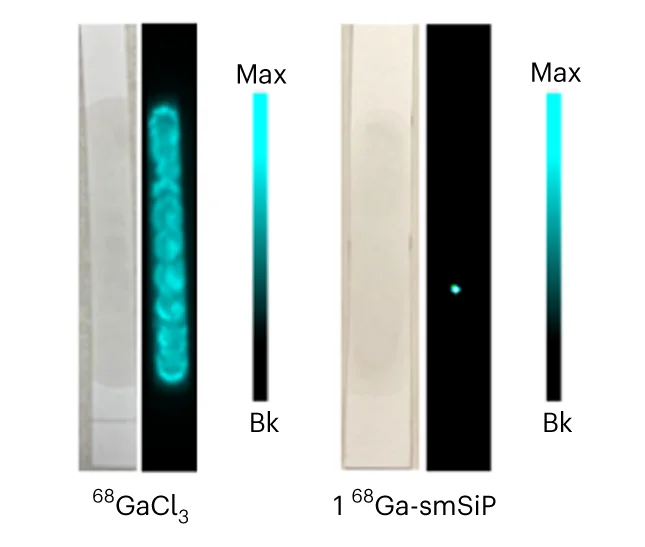 Open access visualization of Gel, Solution, TLC Plate, Autoradiography, 68Ga-smSiP