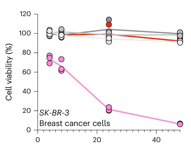 Open access visualization of Line Plot, Scatter Plot, Cell Viability Assay, pH 7.4, Breast Cancer Cells
