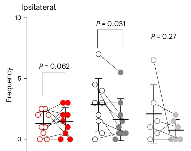 Open access visualization of Scatter Plot, Error Bars, Contralateral Rotations, Ipsilateral Rotations, Baseline Session