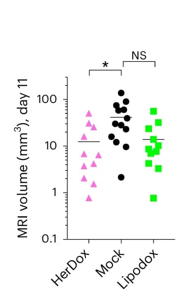 Open access visualization of Scatter Plot, IC Tumor Volumes, MRI, HerDox, Lipodox