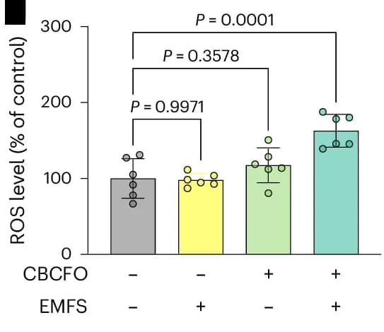 Open access visualization of Bar Plot, Error Bars, Fluorescence, Cellular ROS Levels, EMF Stimulation