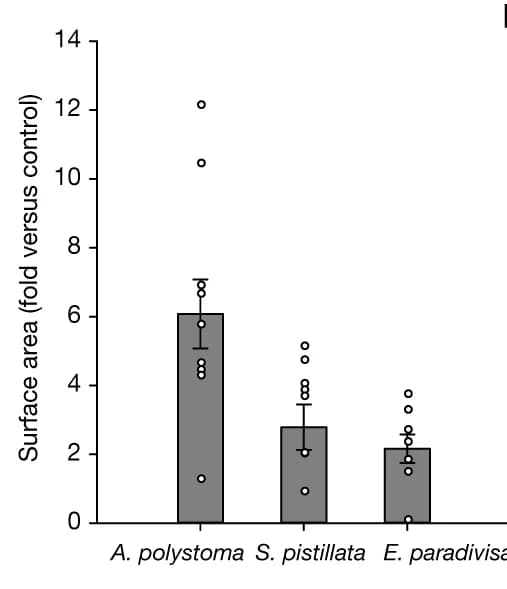 Open access visualization of Bar Plot, Error Bars, Coral, Surface Area, Nitrate