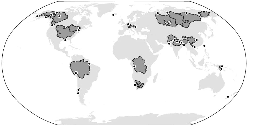 Open access visualization of Geo Map, Re Proxy Samples, Catchments