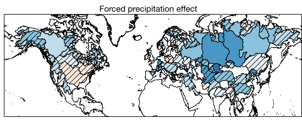 Open access visualization of Geo Map, SWE Trends, Anthropogenic Forcing, Precipitation Changes