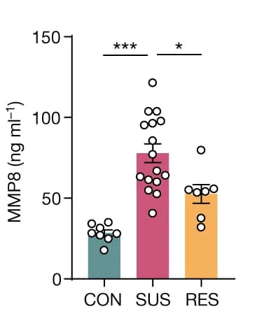 Open access visualization of Bar Plot, Error Bars, Scatter Plot, Plasma Levels, MMP8