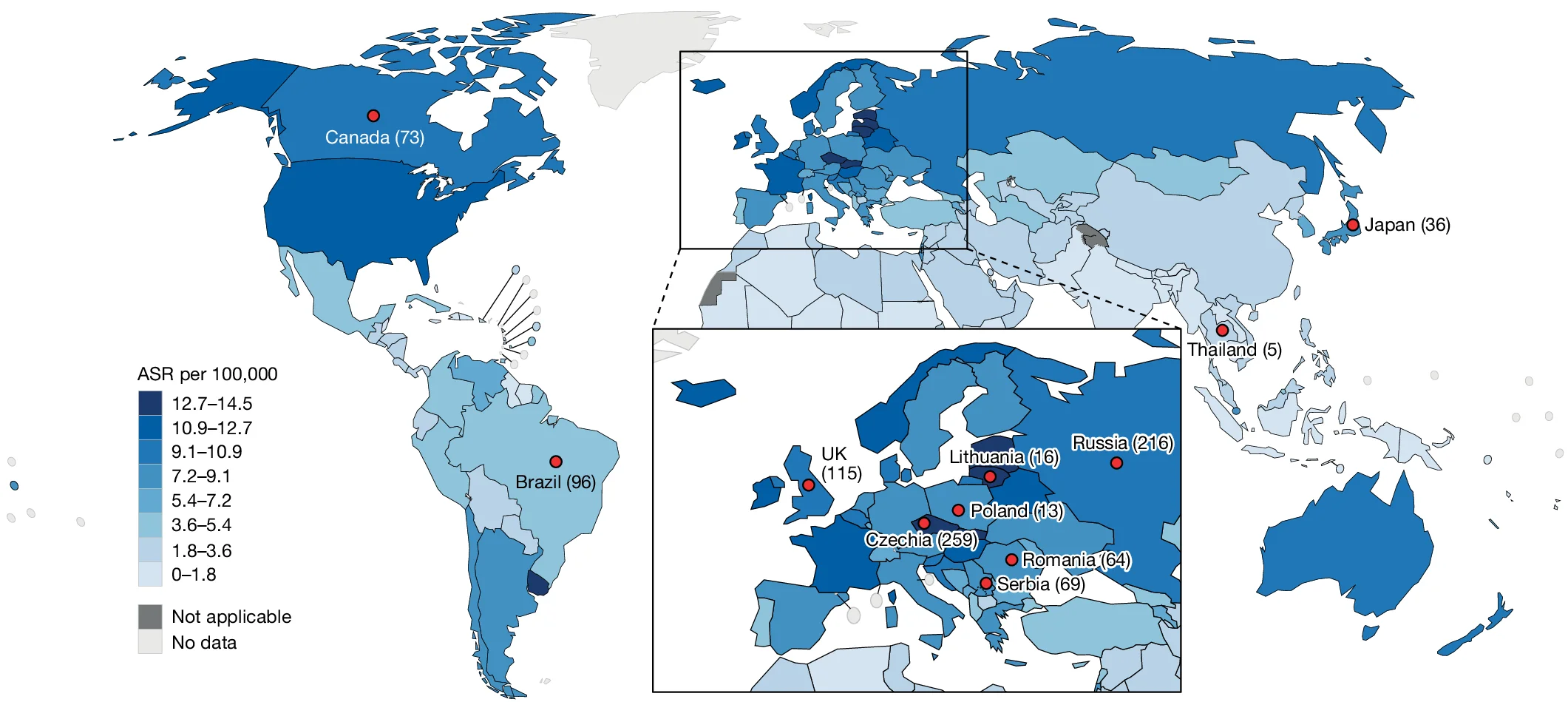 Open access visualization of Geo Map, ccRCC, Incidence, GLOBOCAN 2020, ASR