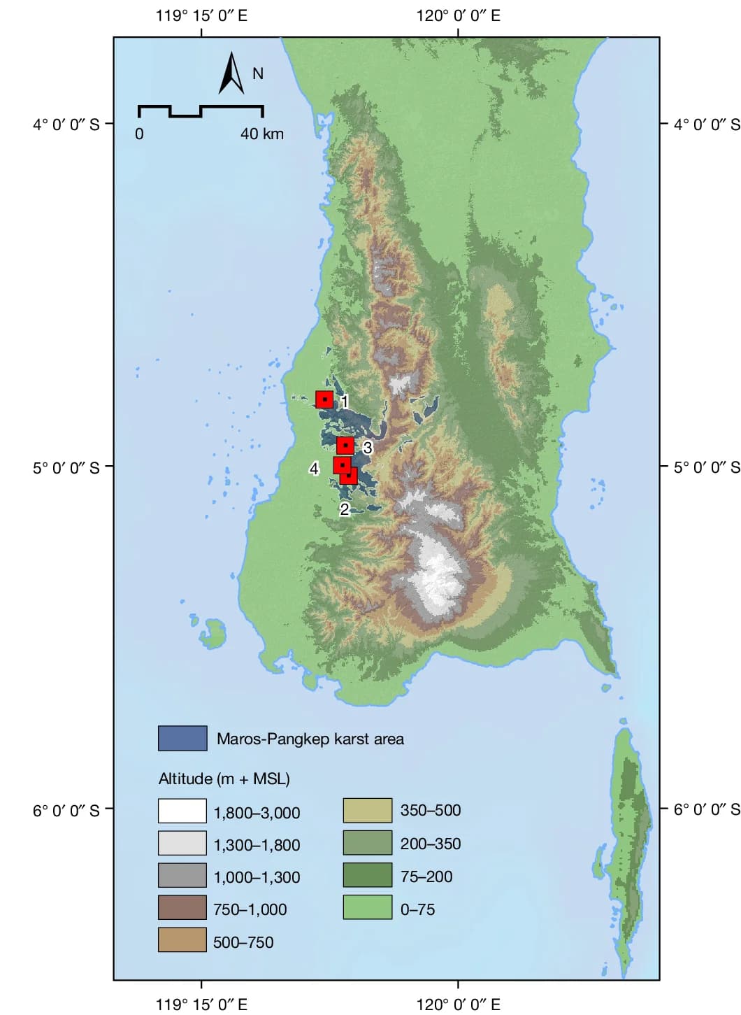 Open access visualization of Geo Map, South Sulawesi, Limestone Karst, Cave Sites, Rock Art