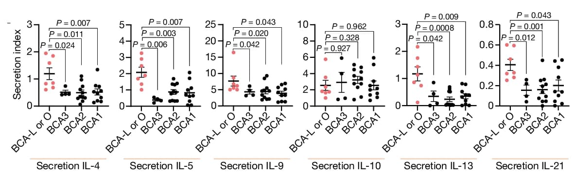 Open access visualization of Scatter Plot, Error Bars, Type 2 Cytokine Secretion, Multiplexed Secretomic Assay, CAR T Cells