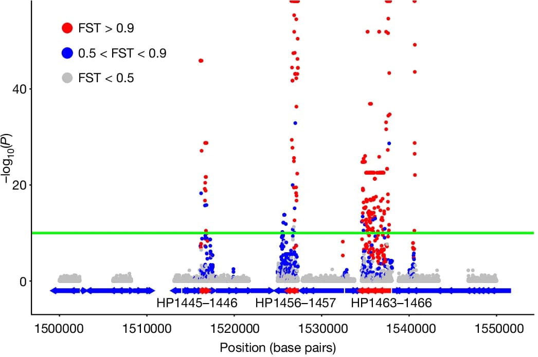 Open access visualization of Scatter Plot, Manhattan Plot, GWAS Analysis, Hardy Strains, Ubiquitous Strains