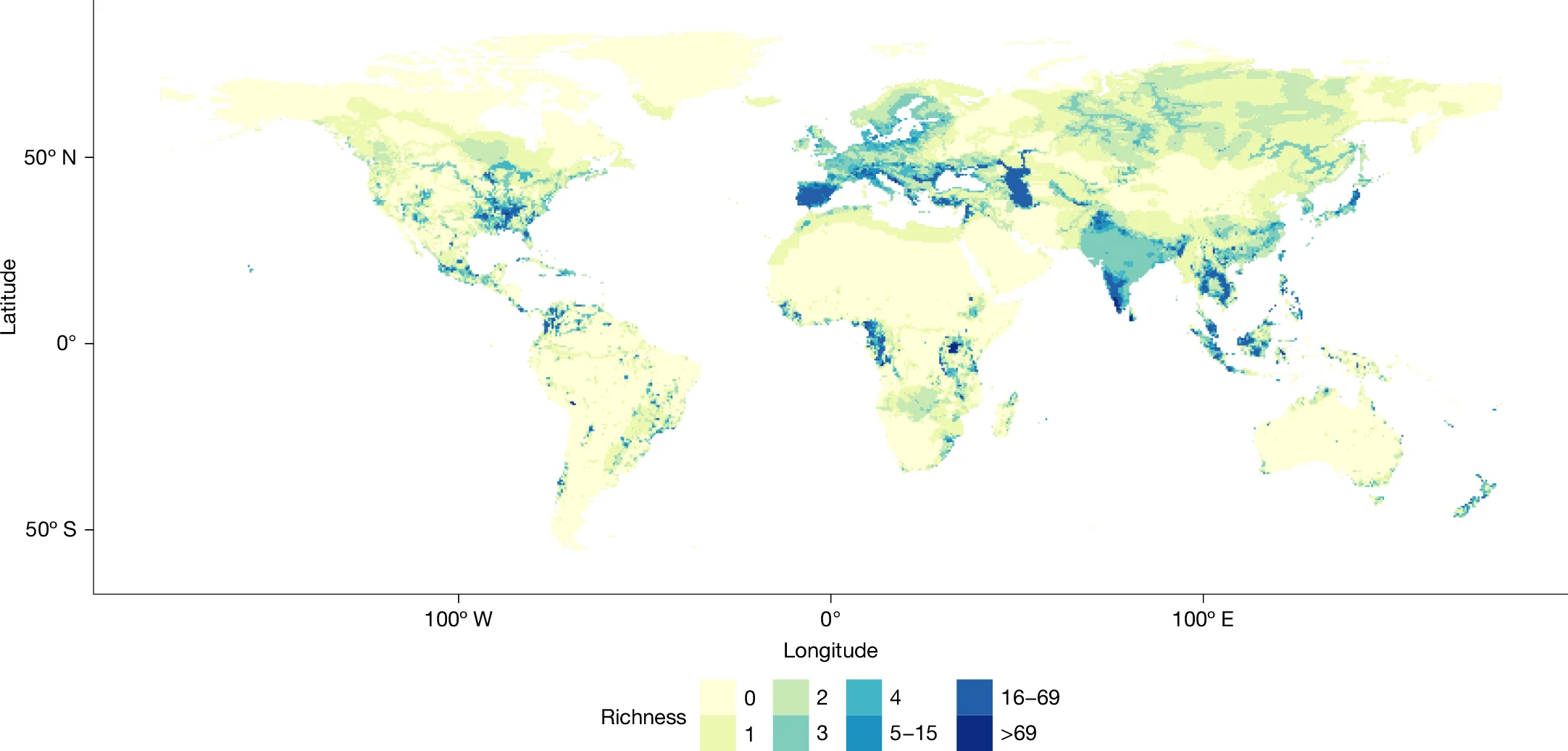 Open access visualization of Map, Richness, World Map, Latitude, Longitude