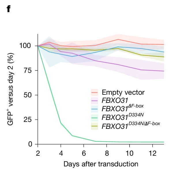 Open access visualization of Line Plot, GFP, Empty vector, FBXO31, FBXO31^ΔF-box