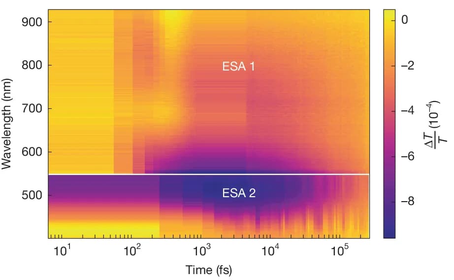 Open access visualization of Heatmap, Transient Absorption Spectrum, Photoexcitation, ESA Bands, Photobleaching