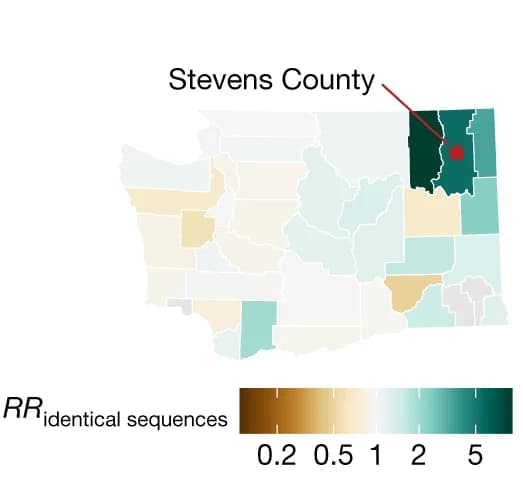 Open access visualization of Geo Map, Pairwise RR, Identical Sequences, Counties, Maps
