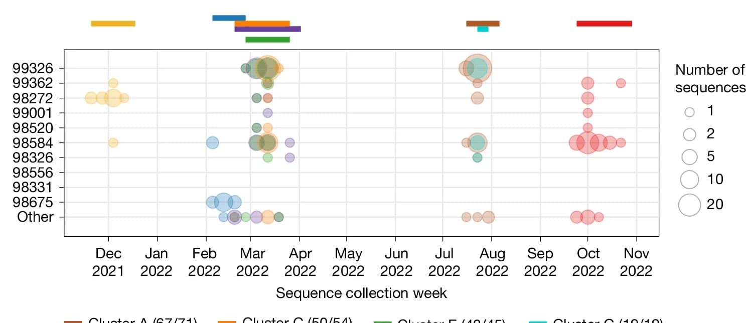 Open access visualization of Bubble Plot, Sequence Collection, Identical Sequences, Postcodes, Male State Prisons