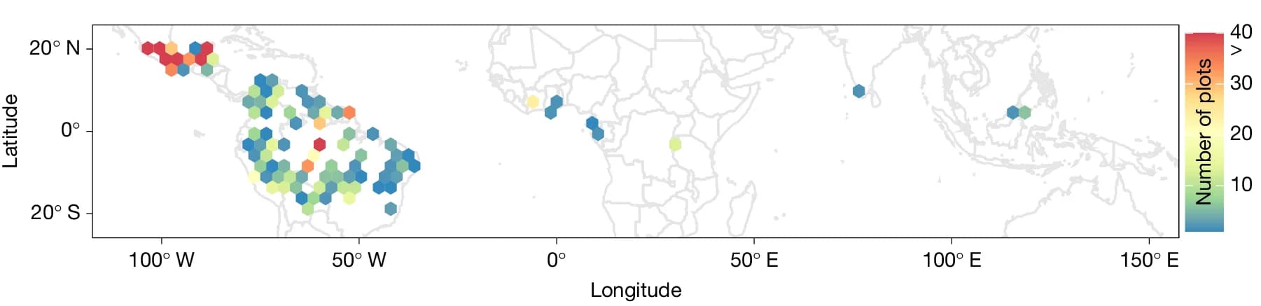 Open access visualization of Geo Map, Study Area, Vegetation Plots, Tropical Forests, Americas