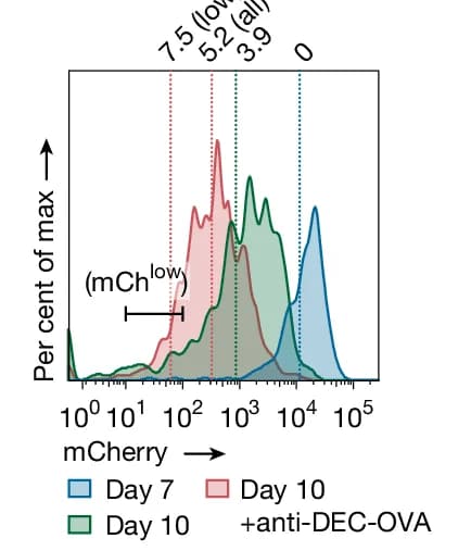 Open access visualization of Density Plot, Line Plot, Flow Cytometry, Cell Divisions, mCherry Dilution