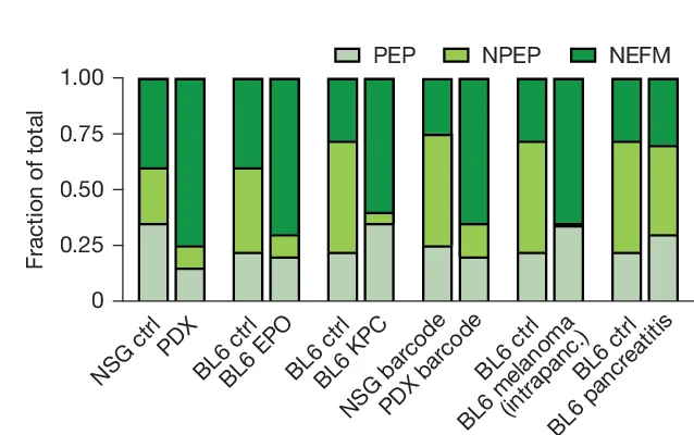 Open access visualization of Stacked Bar Plot, DRG Subtype Composition, Pancreas, Tumor, PDX