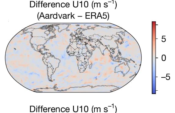 Open access visualization of Geo Map, Initial Condition, Forecasts, U10, Aardvark Prediction