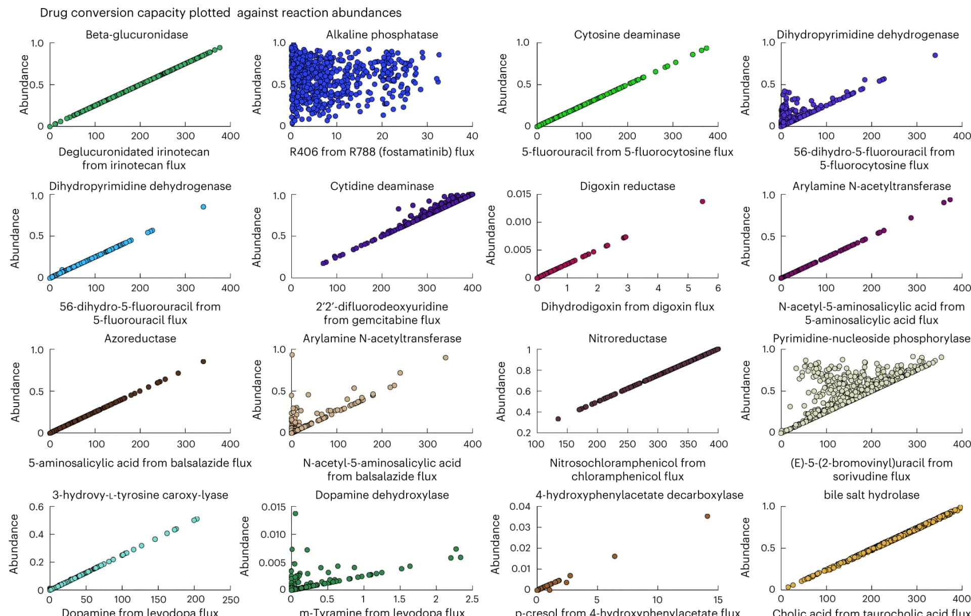 Open access visualization of Scatter Plot, Regression Plot, Drug conversion potential, Relative abundance, Drug metabolite