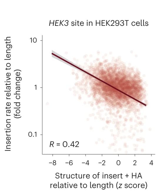 Open access visualization of Scatter Plot, Regression Plot, Insertion Rate, HEK293T Cells, Gibbs Free Energy